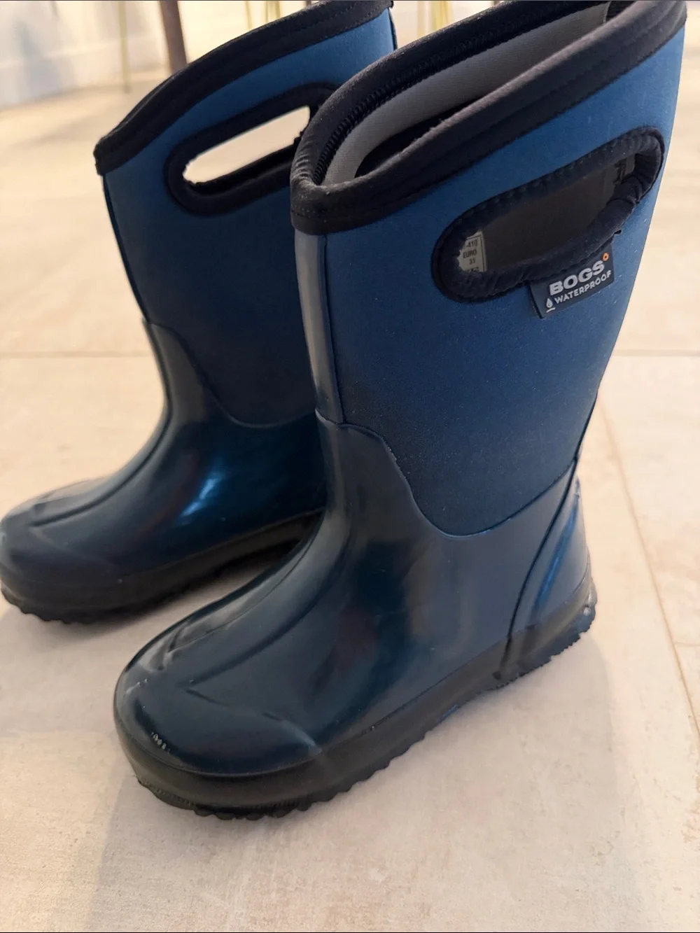 Bogs Kids Waterproof Dark Blue Rain Boots with Handles